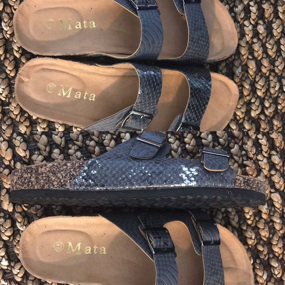 Pewter Snakeskin Sandals